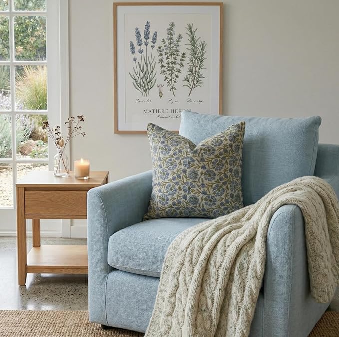 Linen Throw Pillow Covers 20x20 inch Blue Green Decorative Pillow Covers for Living Room, Bedroom