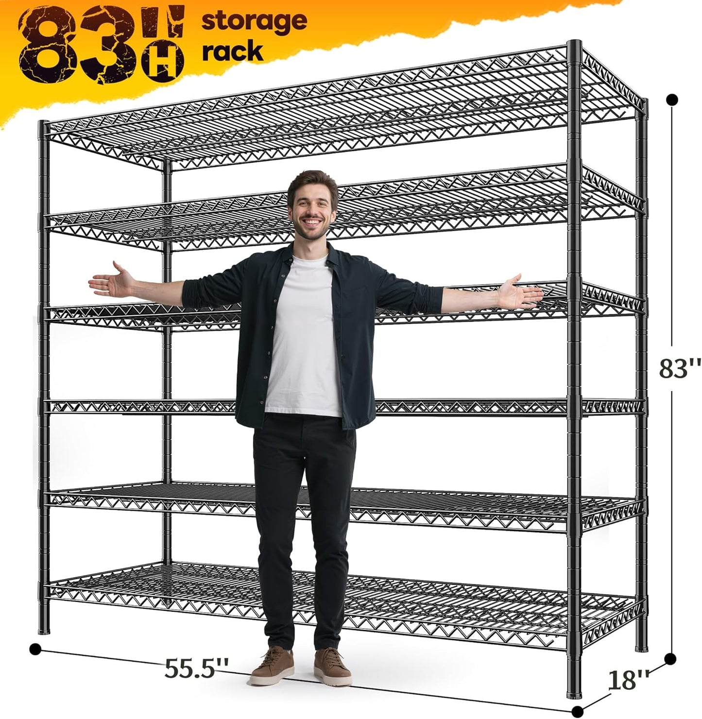 REIBII 83"H Storage Shelves 3840LBS Metal Shelving Unit Garage Shelving Heavy Duty 6 Tier Commercial Adjustable Wire Shelving for Storage Rack for Pantry, Garage, Kitchen, 83"H x 55.5"W x 18"D, 2PCS