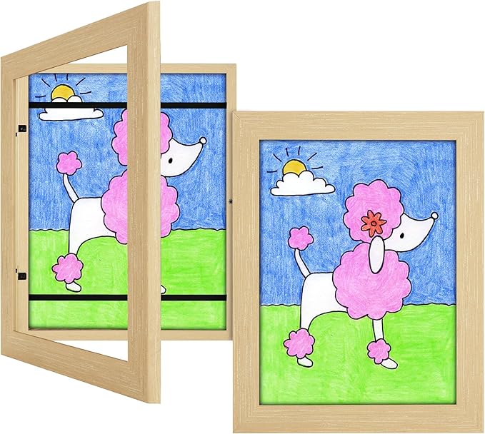 2 Pack 8.5x11 Kids Art Frames Natural, Kids Artwork Frames Changeable Child Artwork Picture Display Front Opening, Rustic Children Storage Frame Hold 50pcs Craft, Drawing, Art Project, Schoolwork