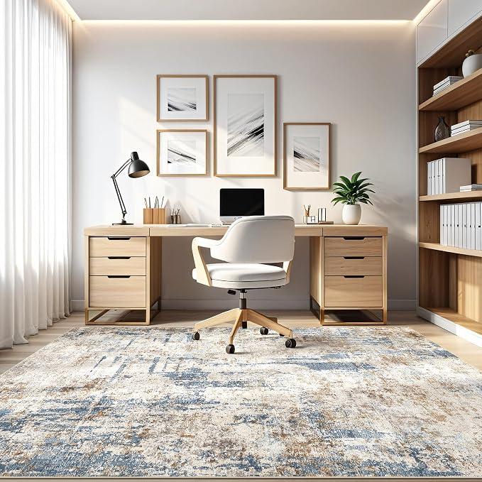 4x6 Rug Washable Area Rugs: Abstract Modern Soft Stain Resistant Indoor Floor Accent Non Slip Carpet for Living Room Entryway Kitchen Bedroom Nursery Office Bedside Home House Decor- Tan