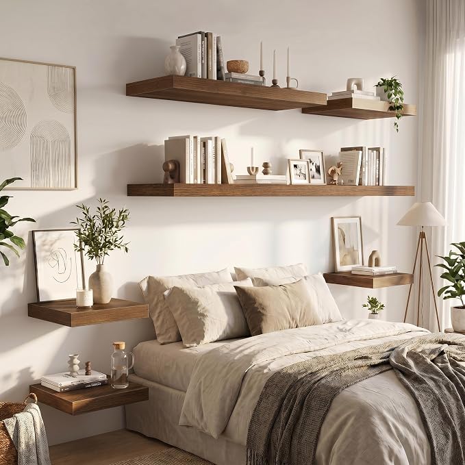 Vivelove 12 Inch Deep Floating Shelves 72 inch Long, 72 x 12 Wide Wall Shelves with Invisible Brackets, for Bedroom Bathroom Living Room Kitchen Office, Farmhouse Home Decor, Set of 1, Walnut