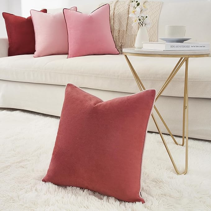 MONDAY MOOSE Decorative Throw Pillow Covers Cushion Cases, Set of 4 Soft Velvet Modern Double-Sided Designs, Mix and Match, Pillow Inserts Not Included (22x22 inch, Pink/Dark Pink)