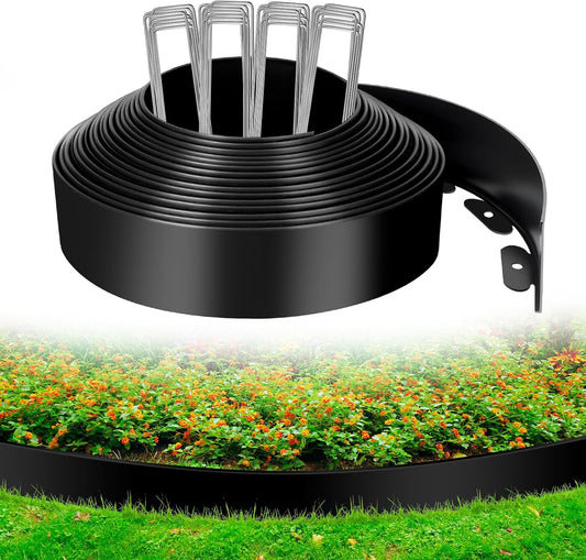 3 Inch x 80 FT (Multiple Sizes Available) Landscape Edging, Garden Edging Borders with 80pcs Upgrade Stakes, Flexible No Dig Plastic Garden Border for Lawn, Landscaping, Flower Beds and Yard