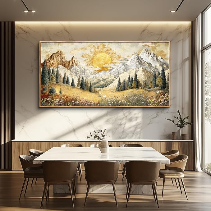 XIGUANGART Framed Large Canavs Wall Art,Mountain Wall Art,Wildflower Forest Art,Modern Farmhouse Decor,Living Room Pictures Paintings,Sunrise Artwork for Walls,Landscape Bedroom Office Decorations