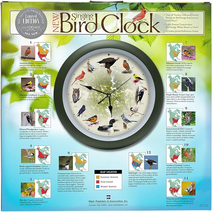 Mark Feldstein, Limited Edition 20th Anniversary Singing Bird Clock, 13 Inch