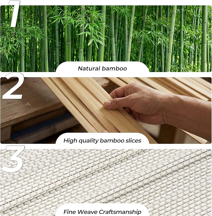 UNISHADES No Drill Cordless Bamboo Roman Shades, 21×64 in, Off White | Natural material, Light Filtering, Easy Install