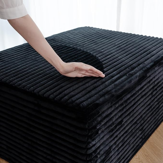 37.4" Plush Corduroy Ottoman, Upholstered Cloud Ottoman for Boneless Couch in a Box, Modular Sectional Couches for Living Room, Compressed Memory Foam, No Assembly Require, Black