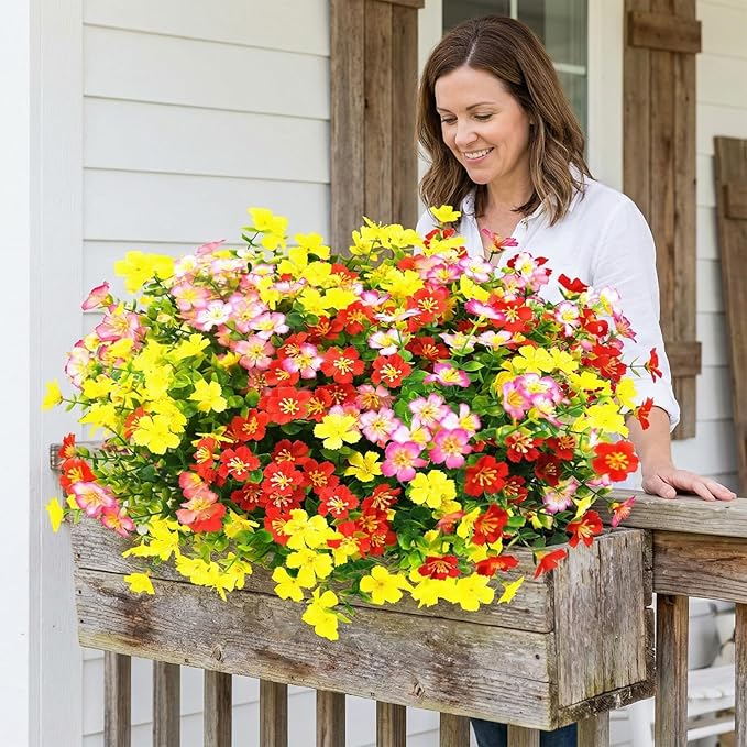 trytuny Artificial Flowers for Outdoor, UV Resistant Realistic Fake Flowers and Faux Plants for Indoor Outdoor, Garden Patio Porch Window Box Decor All Year