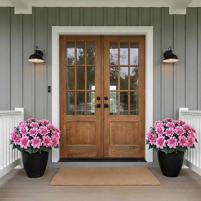 VIERENA 16 Bundles Artificial Dahlia Flowers for Outdoors Spring Summer Decor, No Fade Silk Flower Faux Dahlias Plant Arrangement for Home Garden Balcony Farmhouse（Pink）