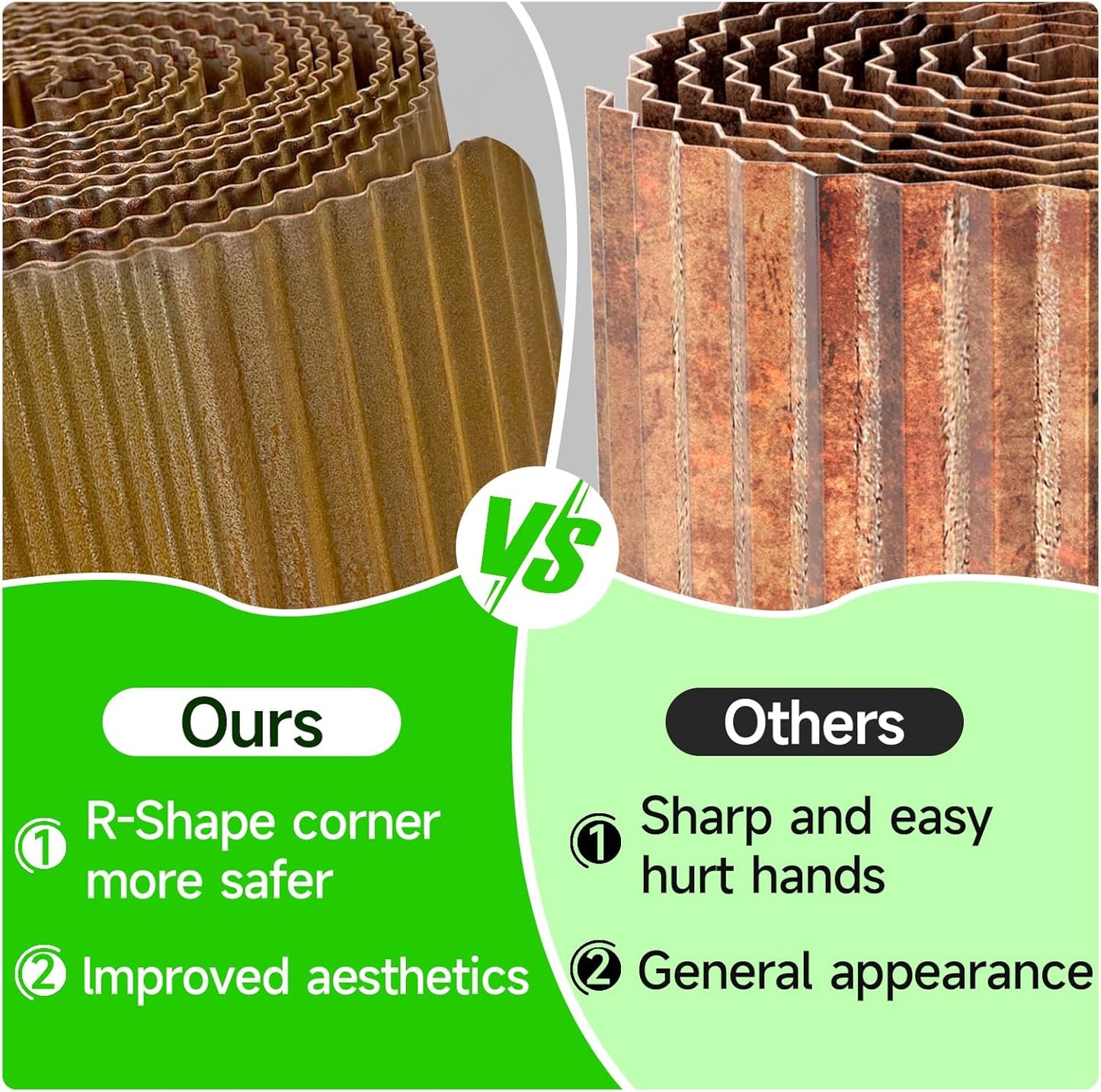 Corrugated Garden Edging, 8"×10Ft Pre-Rusted Landscape Edging & Lawn Edging Border, Metal Garden Border for Flower Beds, Garden，Lawn，Raised Beds & Tree Surrounds