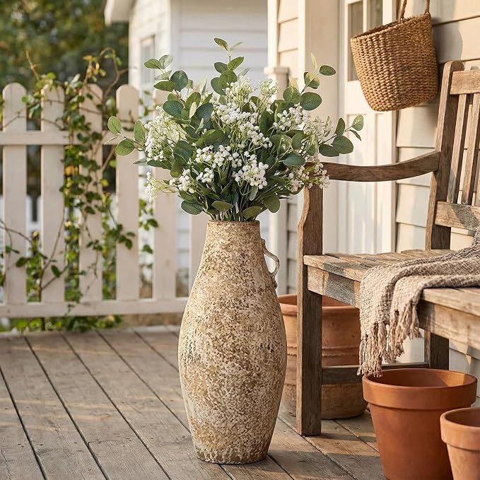 Ceramic Rustic Farmhouse Vase,Extra Large Terra Cotta Vase, Huge Pottery Decorative Flower Vases for Living Room Entryway Table Centerpiece Decor(19.6'' X 8.7'' x 8.7'')(Bottle)