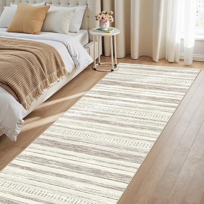 Tortania Area Rug 3x8 Runner Rugs - Washable Soft Neutral Boho Moroccan Farmhouse Rug Indoor Floor Carpet for Living Room Bedroom Kitchen Entryway Under Dining Table Home Office Decor - Beige