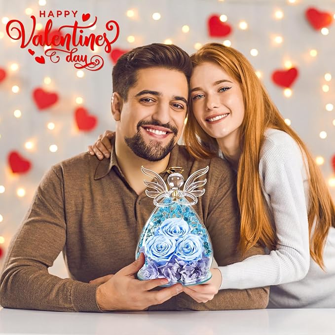Beferr Mothers Day Mom Birthday Gifts for Women, Fresh Flowers for Delivery Forever Preserved Rose in Glass Angel Figurine, Anniversary Christian Real Rose for Grandma Nana Wife Mum from Daughter Son