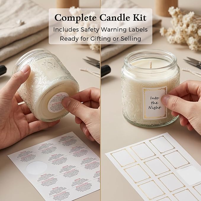 10 oz Clear Sun Moon Stars Candle Jars with Metal Lids, 9 Pack | Patented Embossed Design, Includes Wick Centering Devices & Warning Labels, Multiple Color Options