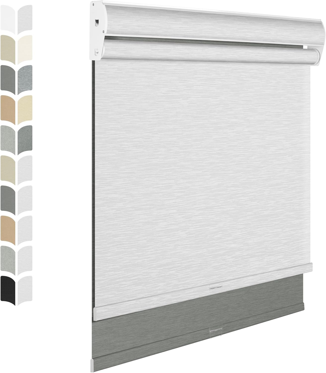 BERISSA Cordless Dual Roller Shades with Cassette Valance,Double Window Shades Blackout and Light Filtering Shades,Day and Night Roller Shades for Home Office Door.Grey and White.64 W x 80" H