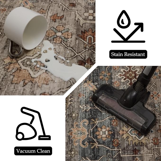 Ruaruarug Washable Area Rug Runner 2×6 for Kitchen Living Room Bedroom, Ultra Soft Non Slip Stain & Fade Resistant, Pet & Kids Friendly, Suitable for High Traffic Areas Easy to Clean, Camel