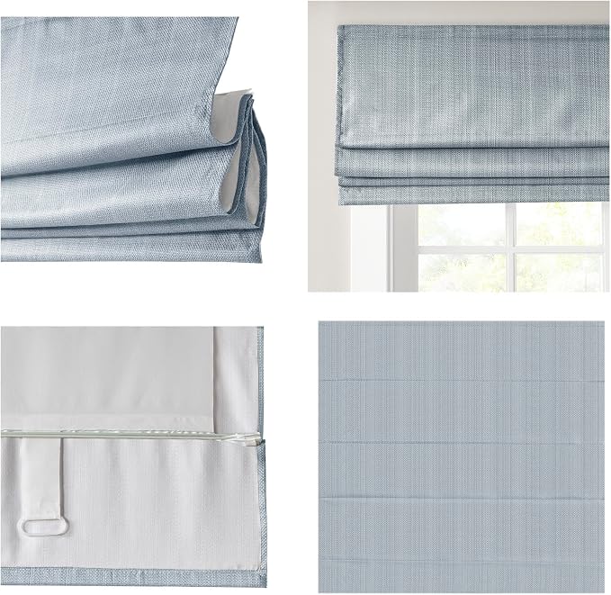 Madison Park Galen Cordless Roman Shade, 39"W x 64"H, Sheen Blue – Room Darkening, Thermal Insulated, Energy Efficient Window Blind with Subtle Sheen Basketweave Fabric for Privacy