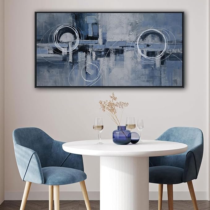 YDYSUNE Large Framed Abstract Wall Art, Modern Minimalist Blue & White Canvas Artwork Painting for Living Room, Bedroom & Office Wall Decor, 24×48 Inches