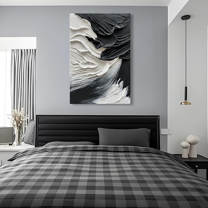 36x24 inch Hand-Painted White and Black Abstract Art Modern Home Office Wall Decorative Art