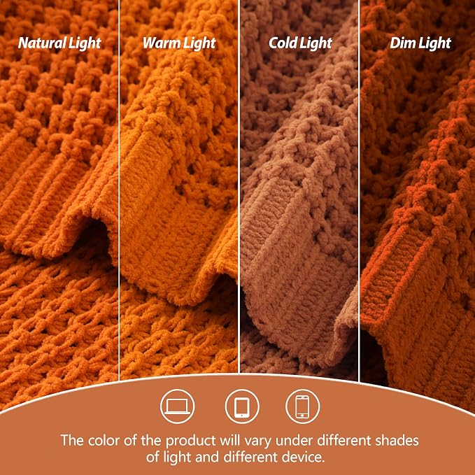 Bunnikins & Clover Orange Throw Blanket for Couch, Soft Warm Decorative Fall Blanket for Sofa Bed, Ideal Fall Home Decor, 50"x60"