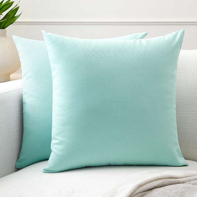 Encasa XO Throw Pillow Covers 20x20 in Set of 2 Egg Blue | No Inserts | Cotton Pillow Covers for Living Room, Bed, Sofa, Couch | Decorative Cushion Covers with Improved Zipper
