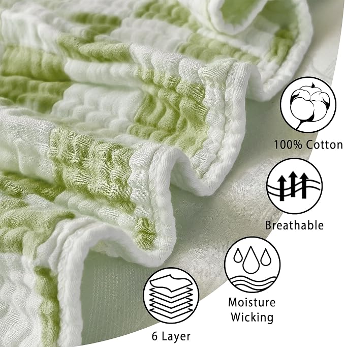 NIDITW Checkerboard Cotton Muslin Throw Blanket for Couch 6-Layer Checkered Gauze Blanket Soft Breathable All Season for Couch Bed Sofa (Matcha Green, King)