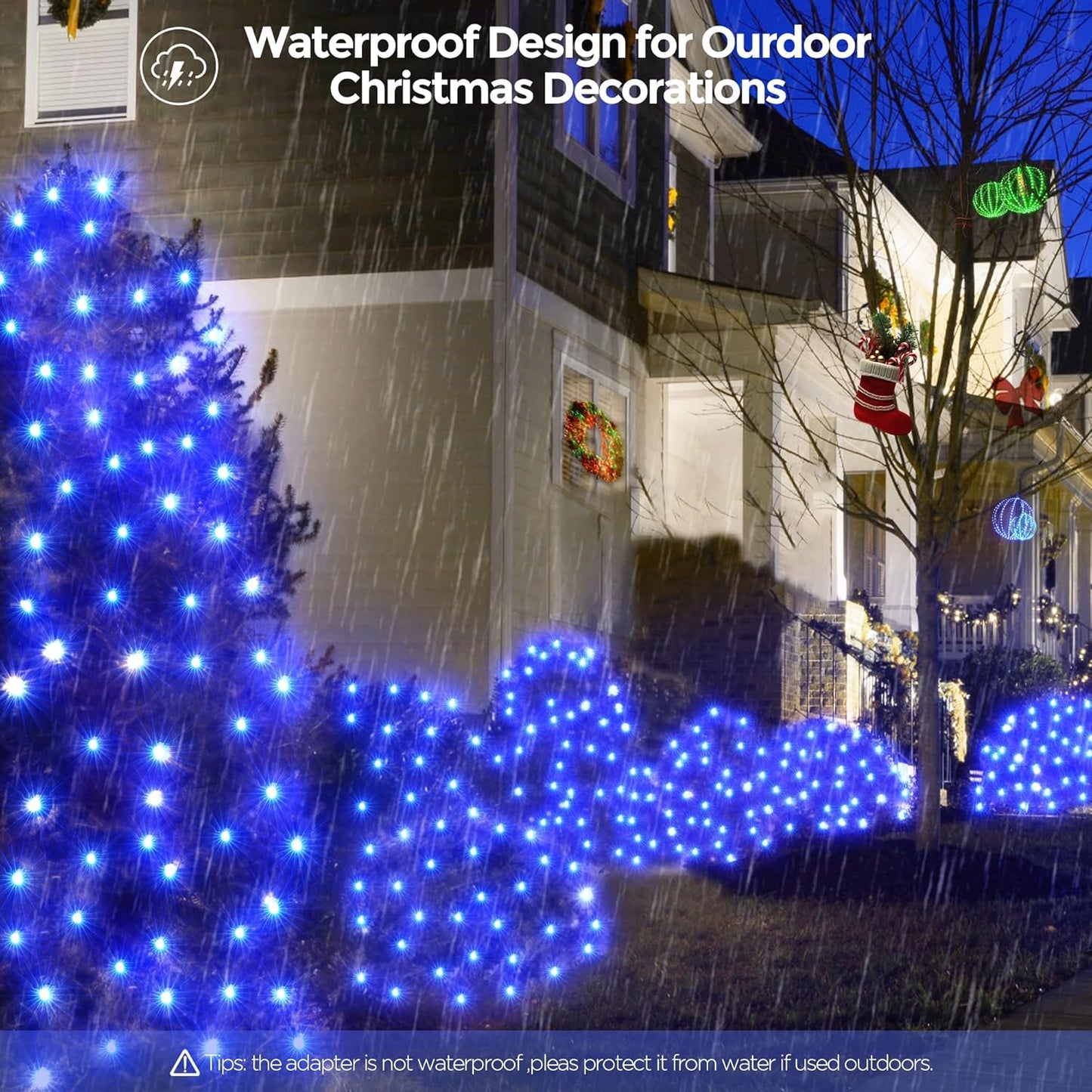 WBao Christmas Lights, 200LED 8.4ft x 5.2ft Net Lights Outdoor Mesh Light with 8 Modes, Timer, UL Certified, End to End Connectable, Waterproof for Lawn, Bushes Outdoor Christmas Decorations, Blue