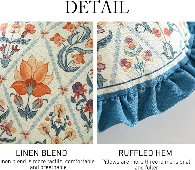 ISAENNE Linen Round Throw Pillow Cover,Set of 2,Diameter 16"-Floralsea A | Designer French Elegant Pillow Cover,Concealed Zipper Design,Sofa,Bedroom,Living Room,Lounge Chairs,All Season Home Decor