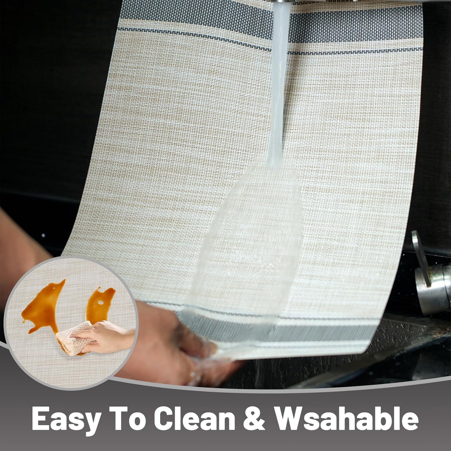 Placemats Set of 8，Non-Slip PVC Weave Table Mats Easy to Clean，Heat Resistant Place Mats for Kitchen Dining Table Decoration Indoor Outdoor，Khaki Gray