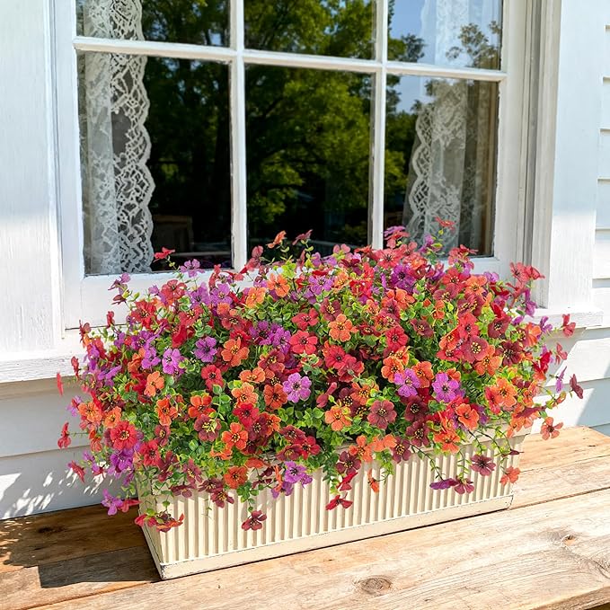INXUGAO Artificial Fake Flowers Plants for Outdoor Spring Summer Decor, 12 Bundles Faux Silk Flowers for Outdoor Outside Planter Colorful Daisy UV Resistant Look Real for Front Door Porch Patio Yard