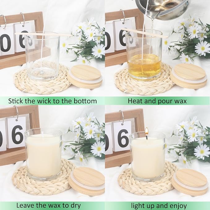 MILIVIXAY 12 Pack 7 OZ Clear Thick Glass Candle Jars with Lids - Bulk Empty Candle Jar for Making Candle - Spice, Powder Containers.