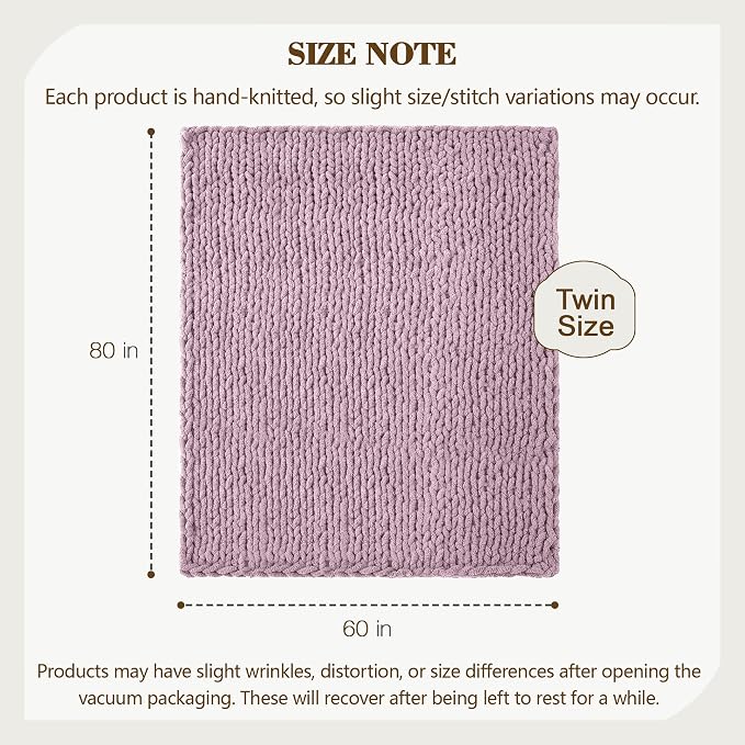 Carriediosa Chunky Knit Throw Blanket 60" X 80" Twin, 100% Hand Made Large Chenille Loop Yarn Soft Fluffy Throws for Couch Sofa Bed, Big Crochet Cozy Heavy Thick Cable Woven Blankets, Purple
