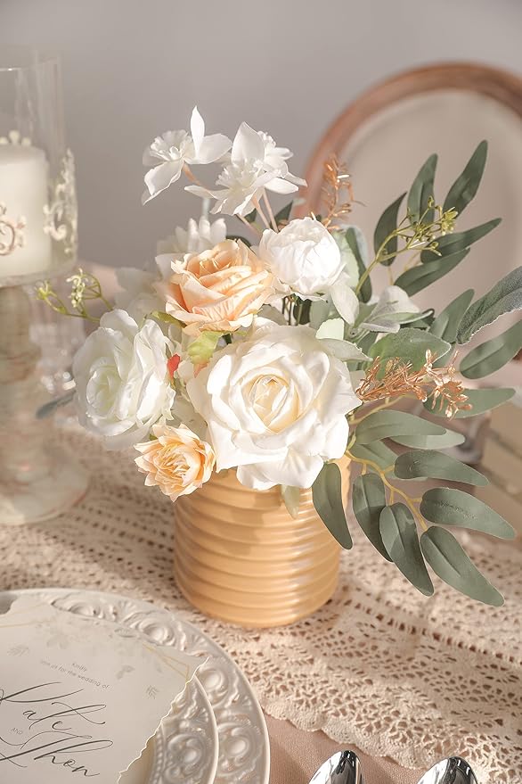 rongflower White Artificial Flowers Combo Silk Mix Fake Flowers Leaf for DIY Wedding Bouquets Centerpieces Arrangements Party Baby Shower Home Decorations