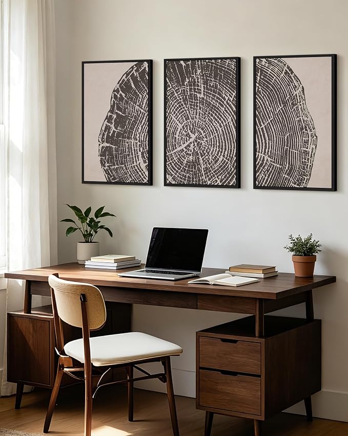 PHOPAGO Vintage Tree Rings Wood Framed Wall Art Large 16x24in Modern Retro Rustic Wood Stump Wall Decor Nature Farmhouse Art Prints Bedroom Living Room Home Decor- Black Framed