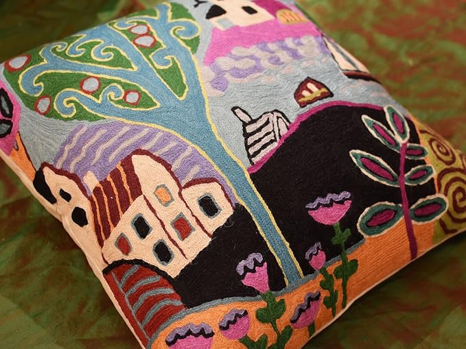 Green Coastal Pillow Cover Blue Nautical Accent Throw Pillowcase Karla Gerard Accent Cushion Floral Tree Chair Pillowsham Mid Century Modern Couch Hand Embroidered Wool 18x18 Inch