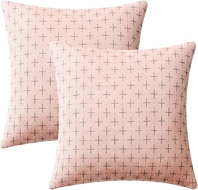 MIULEE Pack of 2 Cute Decorative Burlap Linen Valentine Throw Pillow Covers Farmhouse Pillowcases Modern Rustic Woven Textured Cushion Cover for Sofa Couch Bed 18x18 Inch Pink