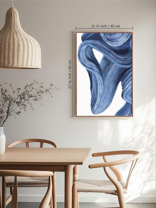Zessonic Blue Abstract Wall Art Set of 2- Framed Twist Stroke Minimalist Graffiti on White Background Modern Canvas Artwork for Living Room, Bedroom, Office Decor, 16 x 24 Inches x 2