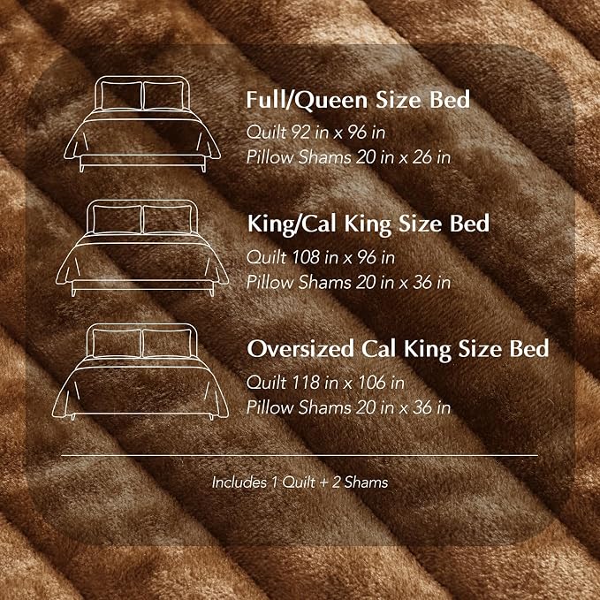 EverGrace Velvet Quilt Set Queen Size, Luxurious Soft Striped Channel Bedding Set, Lightweight Velvet Comforter for All Season, Oversized Bedspread Coverlet with 2 Matching Shams, Dark Brown