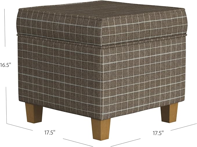 Homepop Home Decor Classic Square Storage Ottoman with Lift Off Lid | Ottoman with Storage for Living Room & Bedroom, Brown Window Pane Fabric