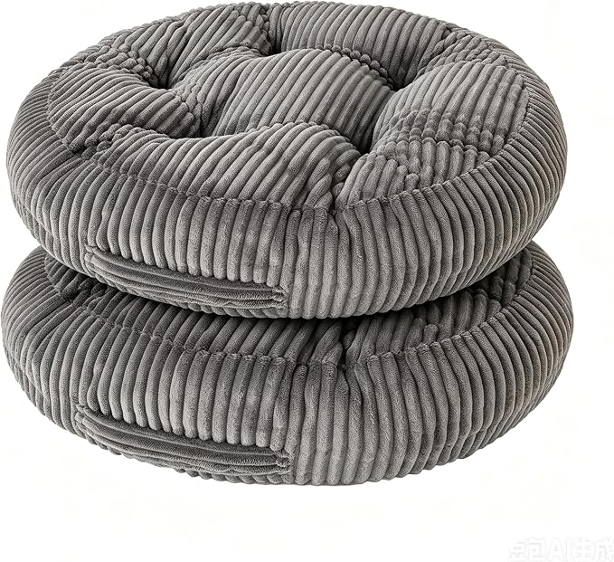 Round Floor Pillow, 6-Inch Thick Meditation Floor Cushion with PP Cotton Filling, Soft Corduroy Boho Floor Seating for Living Room, Bedroom, 22 x 22 Inches (Gray, 2 Pack)
