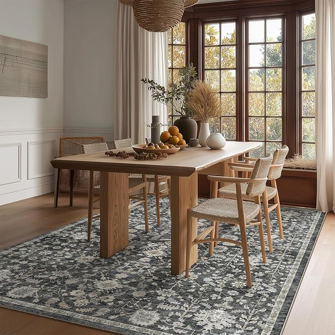 Washable Rugs for Living Room: 5x7 Area Rugs for Bedroom Ultra Soft Non-Slip Stain Resistant Vintage Boho Large Carpet for High-Traffic Dining Room - Farmhouse Decor