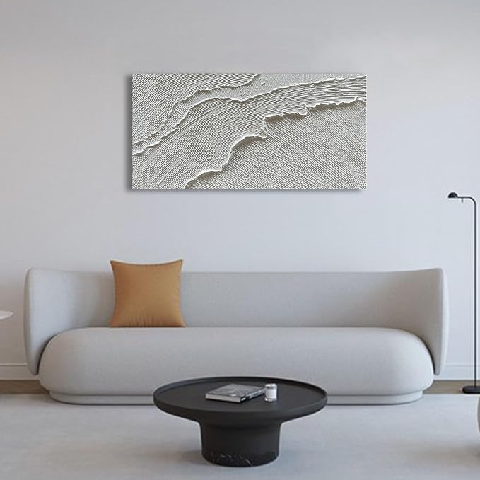 NANKAI Art A thickly Textured White Abstract Oil Painting Depicting a Beach Wave Landscape. Artwork Suitable for Decorating The Interior Wall as a Decorative Piece 24x48 inches