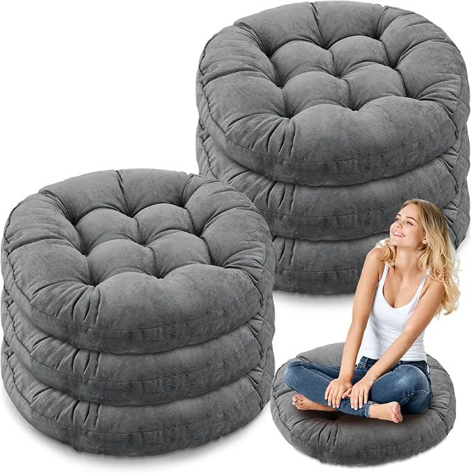 Jerify 6 Pcs Floor Pillow Cushions Large Round Square Large Meditation Floor Pillow for Classroom Adult Meditation Picnic Party Seating Learning Daycare School (Round,Dark Grey)