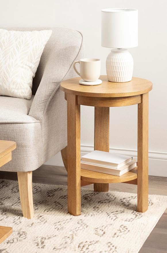 Kate and Laurel Foxford Tiered Round Side Table, 16 x 16 x 23, Natural Brown, Transitional Two-Tier Circle Nightstand Table with Storage and Resilient Wood Construction for Bedroom Decor