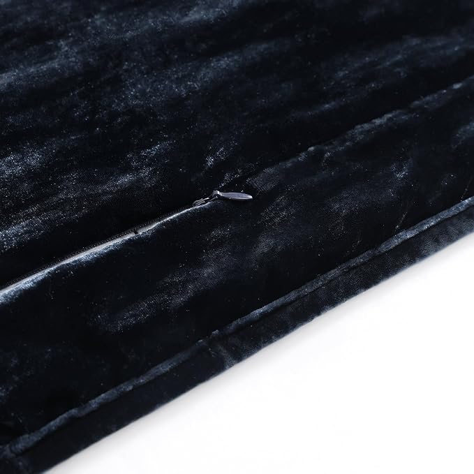 HiEnd Accent Stella Faux Silk Velvet Double Box Stitch 3 Piece Quilt Set, Full Queen Size, Midnight Blue Solid Color, Classic Chic Modern Rustic Elegant Bedding Set, Lightweight Bed Set