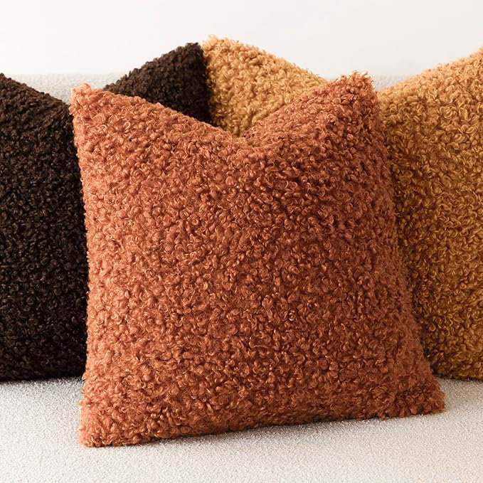 Foindtower 2 Pieces 16x16 Inch Burnt Orange, Faux Fur Throw Pillow Cover Accent Sherpa Furry Pillow Cover Fuzzy Soft Pillowcases Cozy Sheepskin Decorative Fleece Cushion Case for Bed Couch Living Room