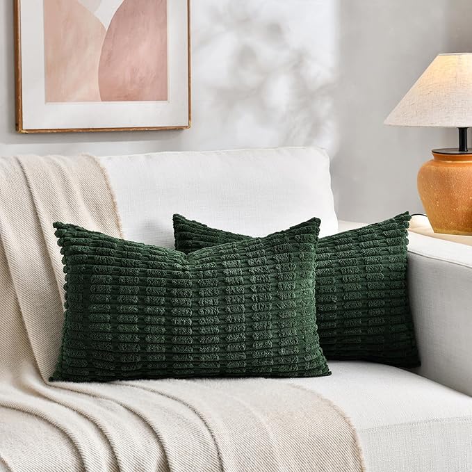 Fancy Homi 4 Packs Decorative Throw Pillow Covers for Living Room Couch Bed, Modern Farmhouse Boho Home Décor Accent Cushion Case, 24" x 12" (Pack of 4), Green Series