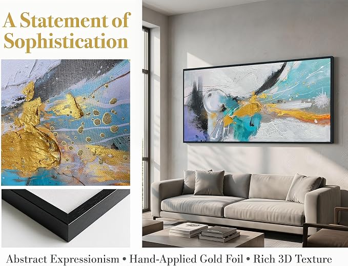 Arjun Abstract Framed Wall Art for Living Room Black and White Canvas Painting Bedroom Textured Hand Painted Modern Picture, Large for Home Office Mens Room Wall Decor 40"x20"
