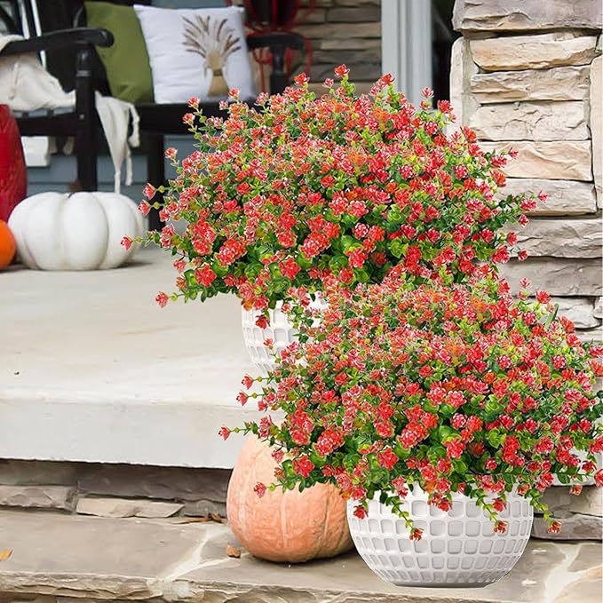 NETAP Outdoor Artificial Flowers UV Resistant, 20 Bundles Fake Realistic Floral Greenery Plants for Outside Porch, Window Boxes, Garden, Yard, Inside Home Table Decor, Red
