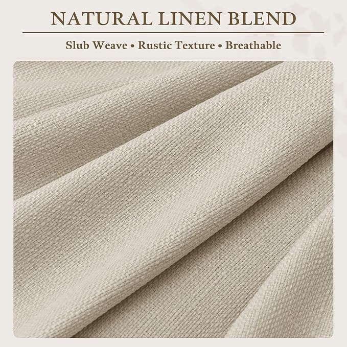 Beige Oatmeal Linen Pinch Pleated Curtains 90 Inch Length 2 Panels Set for Living Room Pinch Pleat Curtains with Back Tab Light Filtering Semi Sheer Drapes for Bedroom Dining Room Window 40x90